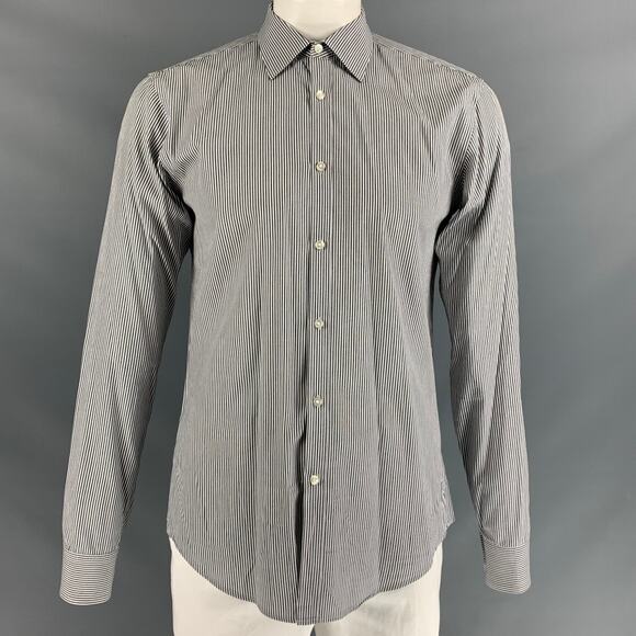 BOSS by HUGO BOSS Size L Black & White Stripe Cotton Long Sleeve Shirt - Picture 1 of 6